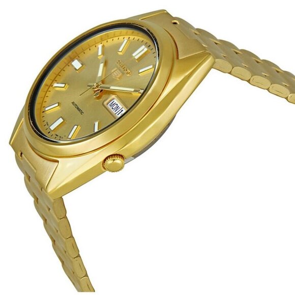 NWT Authentic Seiko Series 5 Automatic Gold Dial Yellow Gold-tone Men's Watch - Picture 2 of 4